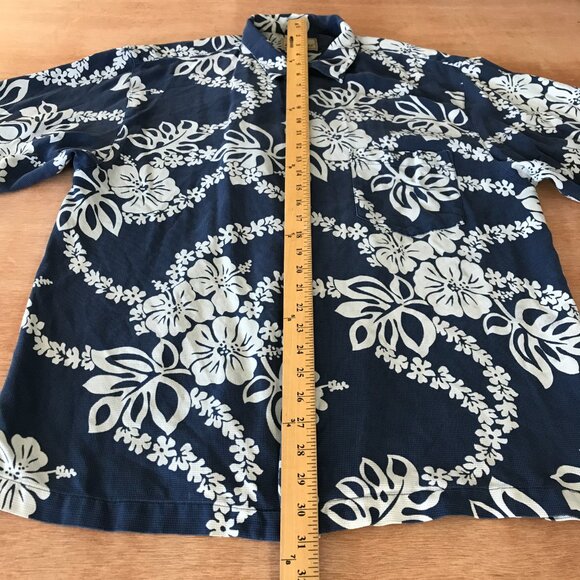 Jamaica Jaxx Hawaiian 100% Silk Shirt Men L Blue Floral Button Up Pocket 17981 - Picture 5 of 13